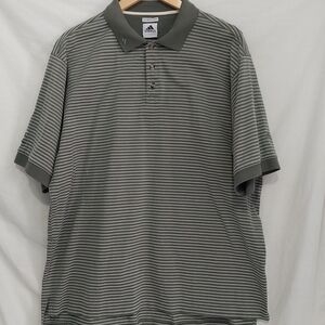 ADIDAS Polo Golf Shirt Men's Large Green Stripes 60s 2ply mercerized cotton